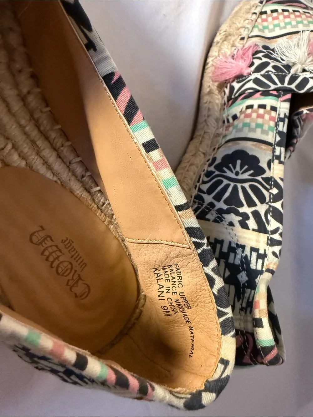 Crown Vintage Multicolor Patterned Espadrille Flats with Pink & Cream Tassels